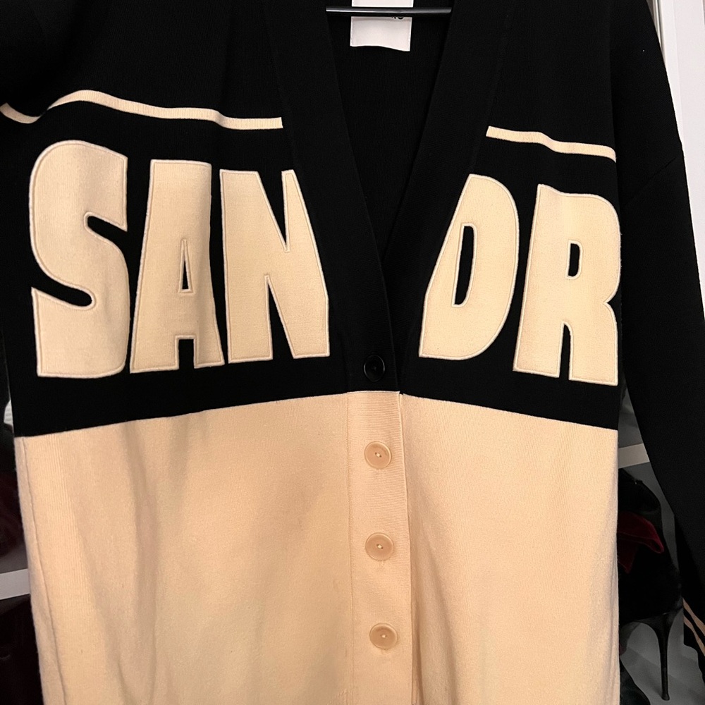 Sandro Black and Cream Cardigan with Bold Lettering